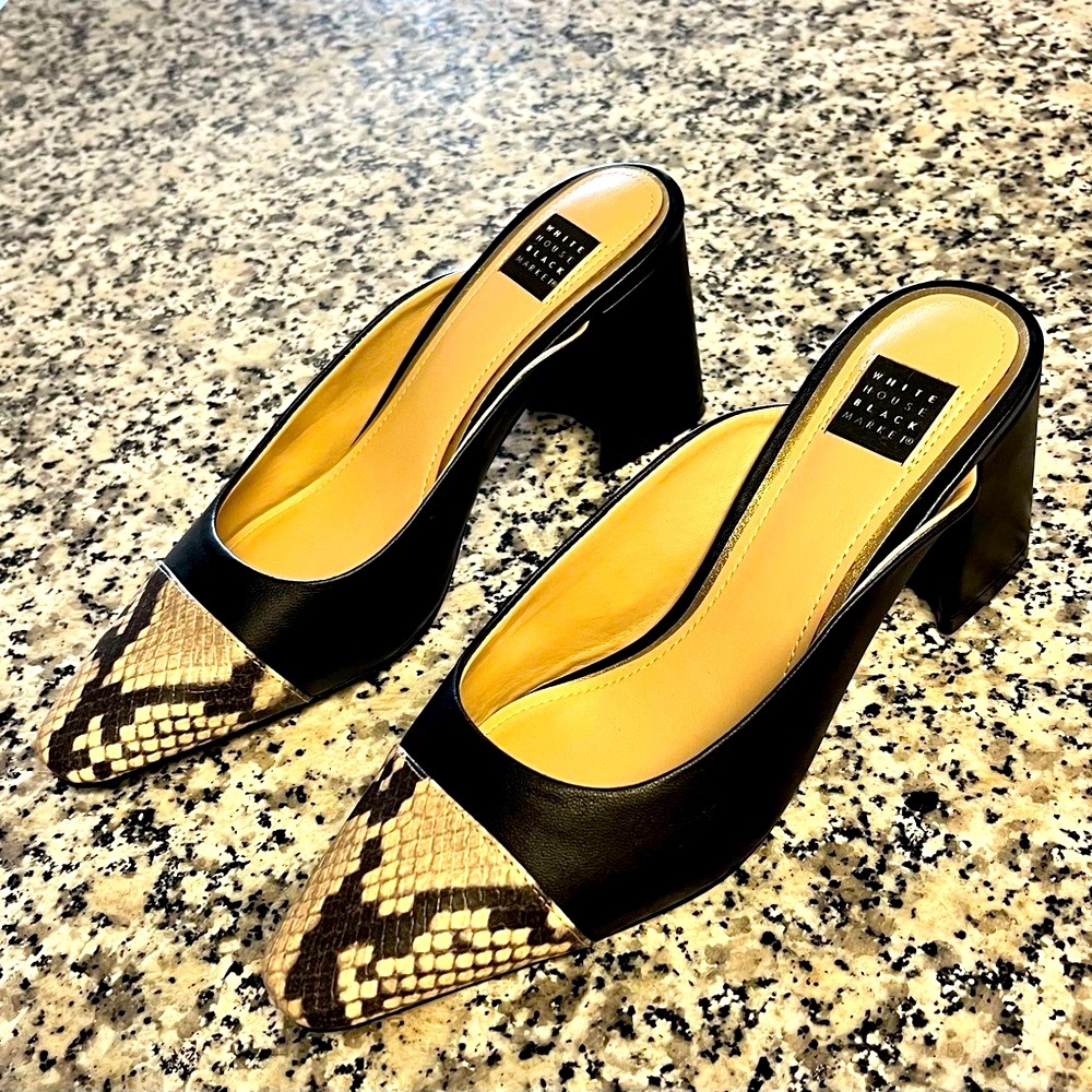 COPY - WHBM Women’s Leather Snakeskin Embossed Slip on Heeled Shoes.